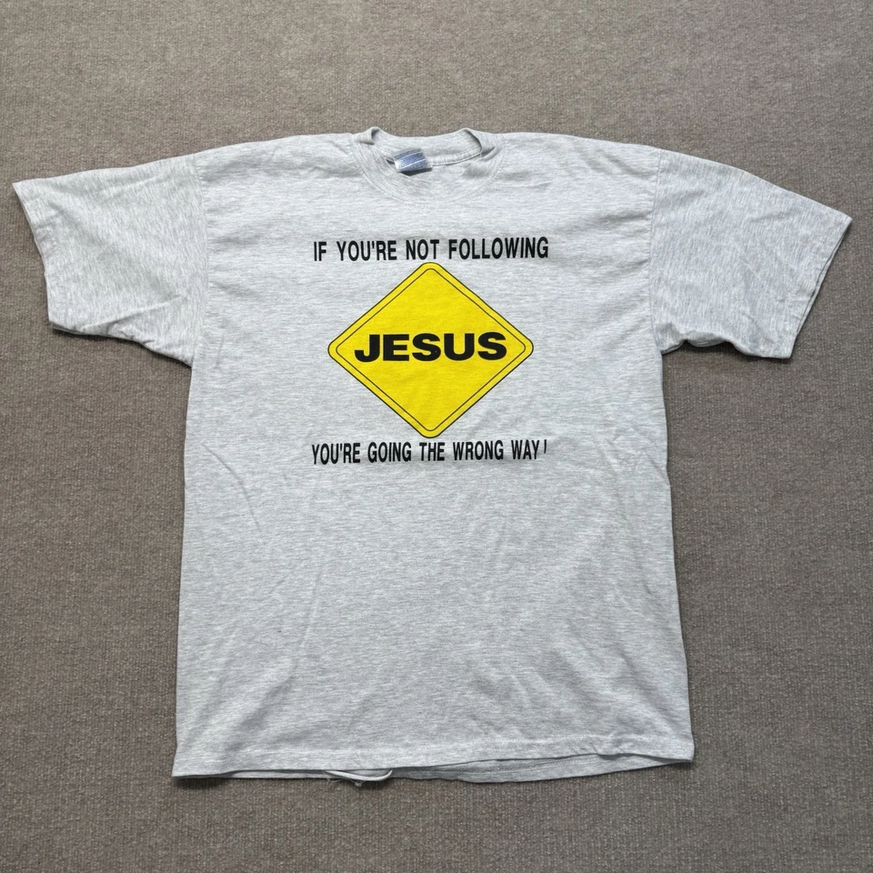 Vintage Follow Jesus T Shirt Mens XL 90s Christ Road Sign Tee Religion - Image 2 of 4