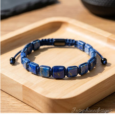 Genuine Lapis Lazuli Crystal Bracelet Braided Square Stone Energy Men's Gift
