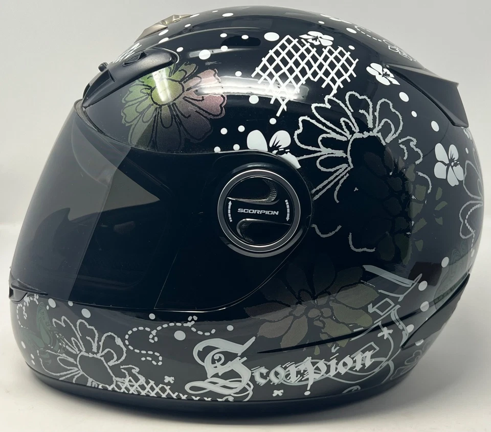 Scorpion EXO Motorcycle Helmet Black Flower Butterfly Ladies Small Full Face - Image 2 of 4