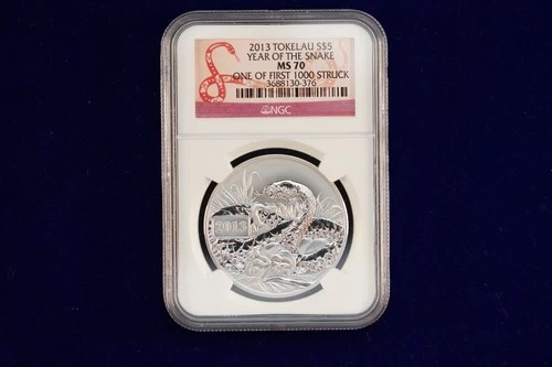 2013 Tokelau Year Of The Snake Silver Coin 1 Oz NGC PR70
