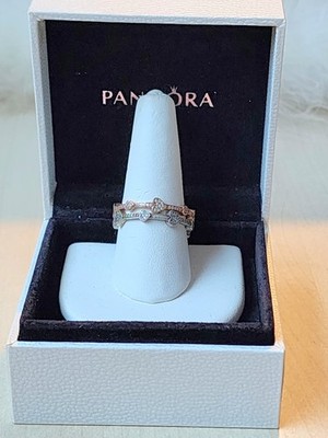  Pandora Sterling Silver & Rose Gold Alluring Hearts Stackable Rings - Size 9.5