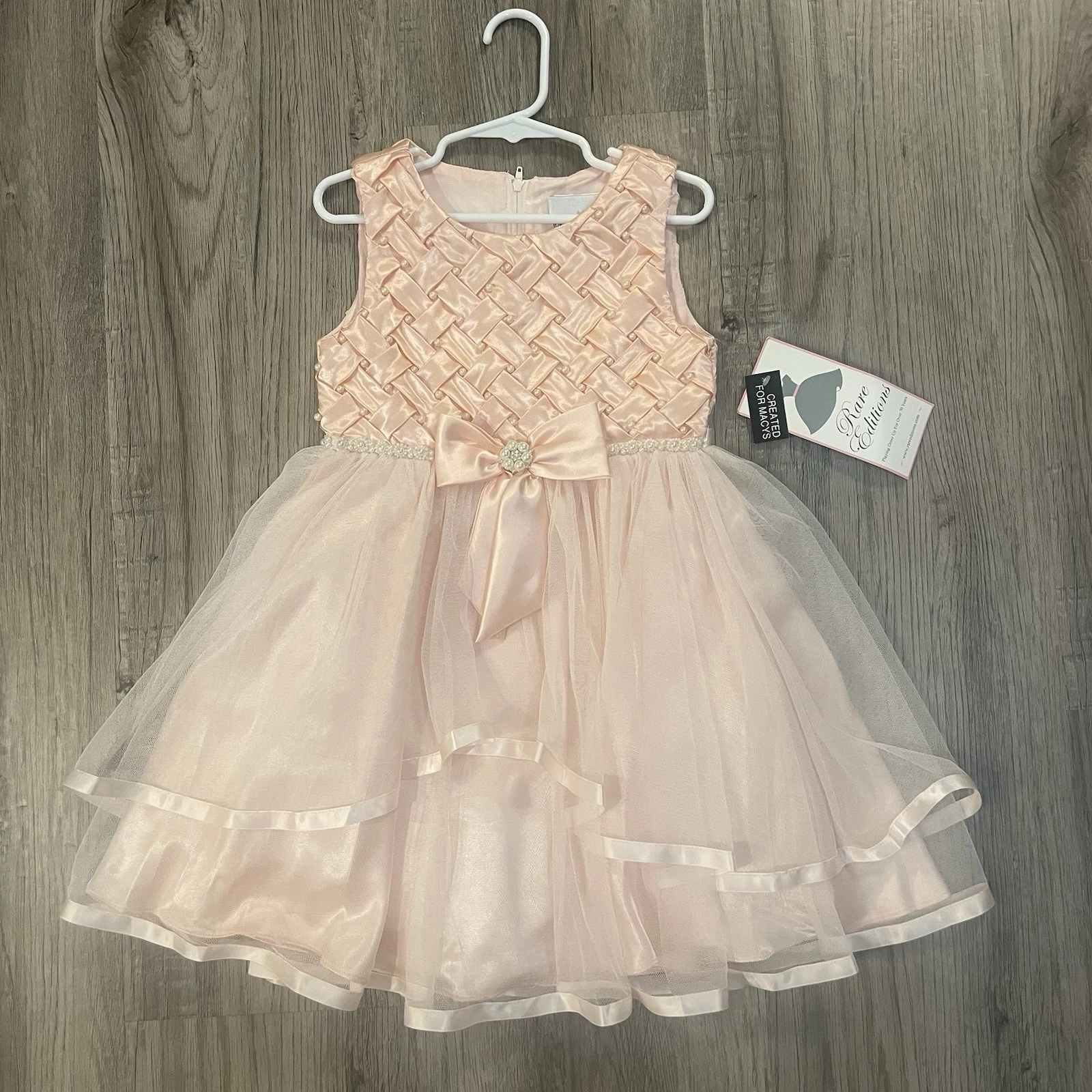 NWT $74 Rare Editions Girl’s Dress Pink Tulle Pearls Sunday Best Holiday Formal