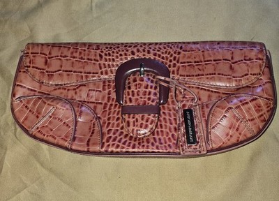 Antonio Melani Brown Crocodile Leather Embossed Clutch  Reinforced Corners NWOT