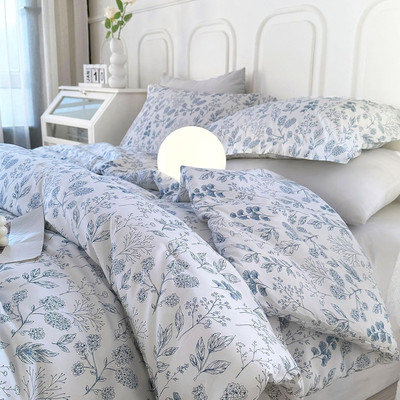 Boho Blue Floral Twin Comforter Set with Pillowcases - Soft Microfiber Bedding