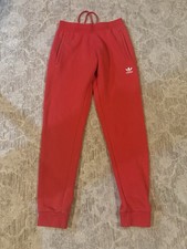adidas Men's Red Jogger Pants S Tapered Drawstring Elastic Waist Pockets