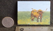 Original Acrylic Painting Longhorn on Texas Plains  1:12 Miniatures 1172 AS IS