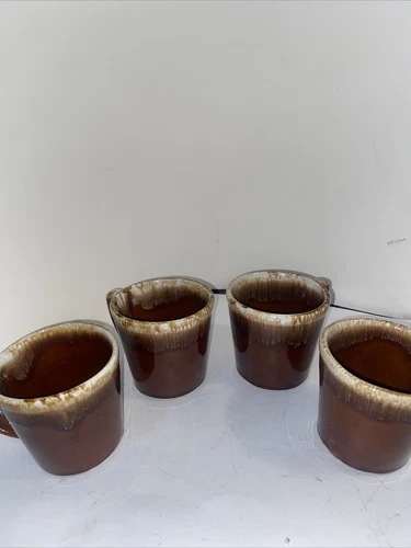 Vintage set of 4 McCoy Salt Glaze Brown Drip 8 oz D Handle Coffee Mugs