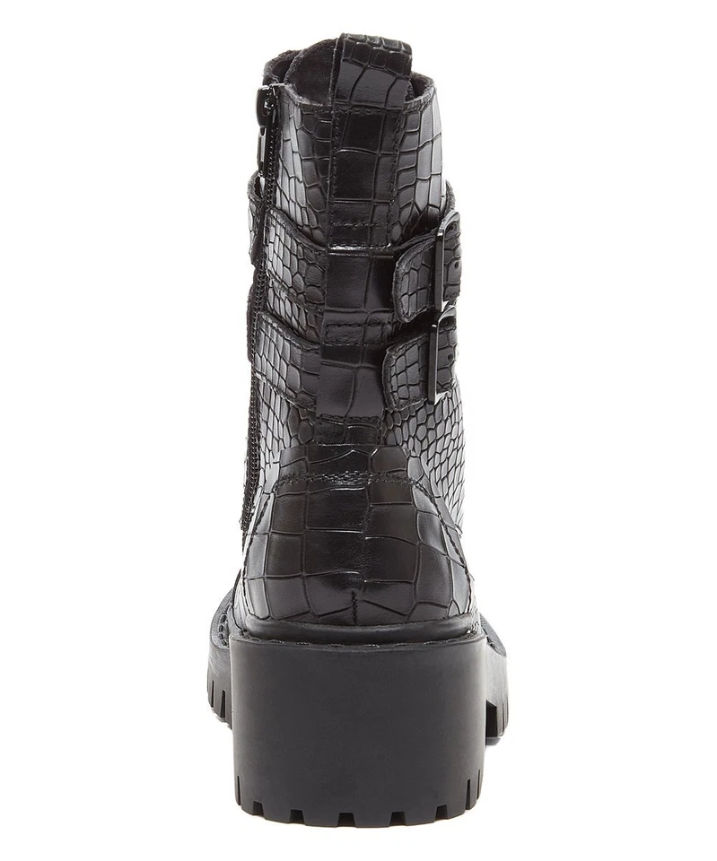 Botines de combate Kelsi Dagger Brooklyn Northern de cuero negro en relieve con cordones Foto 4 de 4