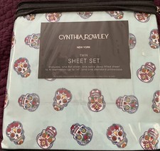 Cynthia Rowley Sugar Skull Twin Sheet Set Turquoise Day of Dead Halloween NIP