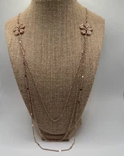 Charming Charlie Flower Chain Necklace Rose Gold Tone 3 Strans