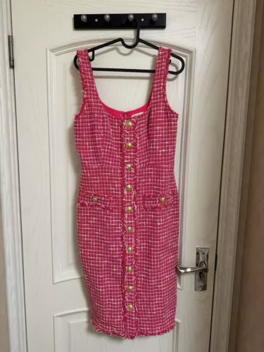 L'AGENCE Aya Tweed Midi Dress Pink/Ivory - Picture 6 of 8