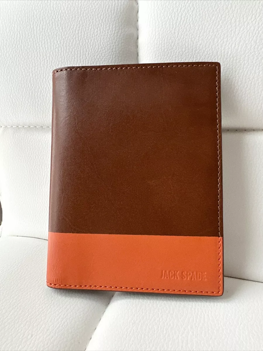 Jack Spade Men s Passport Case Wallet Slim Tobacco Tan Leather Orange Dipped