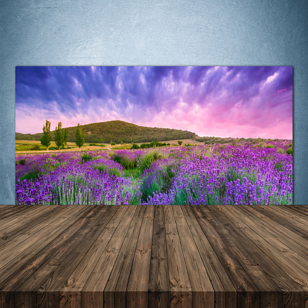 Crédence de cuisine en verre 140x70 cm décor Prairie de Fleurs et Montagnes
