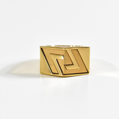 VERSACE Men's Ring La Greca Engraved Thick Brass Gold Size