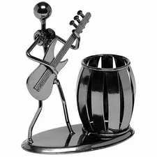 MyGift Gun Metal Gray Guitar Rocker Design Pencil/Pen Holder Cup Office Supply