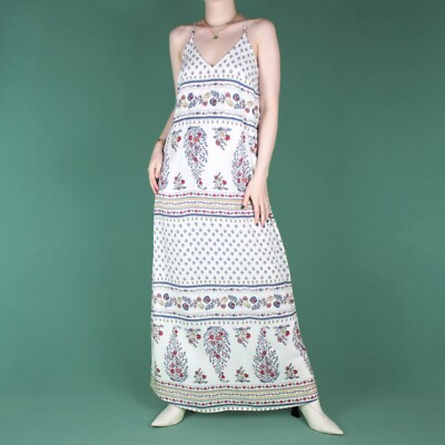 Old Navy Paisley weiß lang Maxi Träger Boho Blumen Hippie Cami Kleid Small 10
