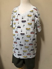 Alex  Jack Boys Size 6 V-neck Cream tee And Camo Green Shorts Set Surfer Theme