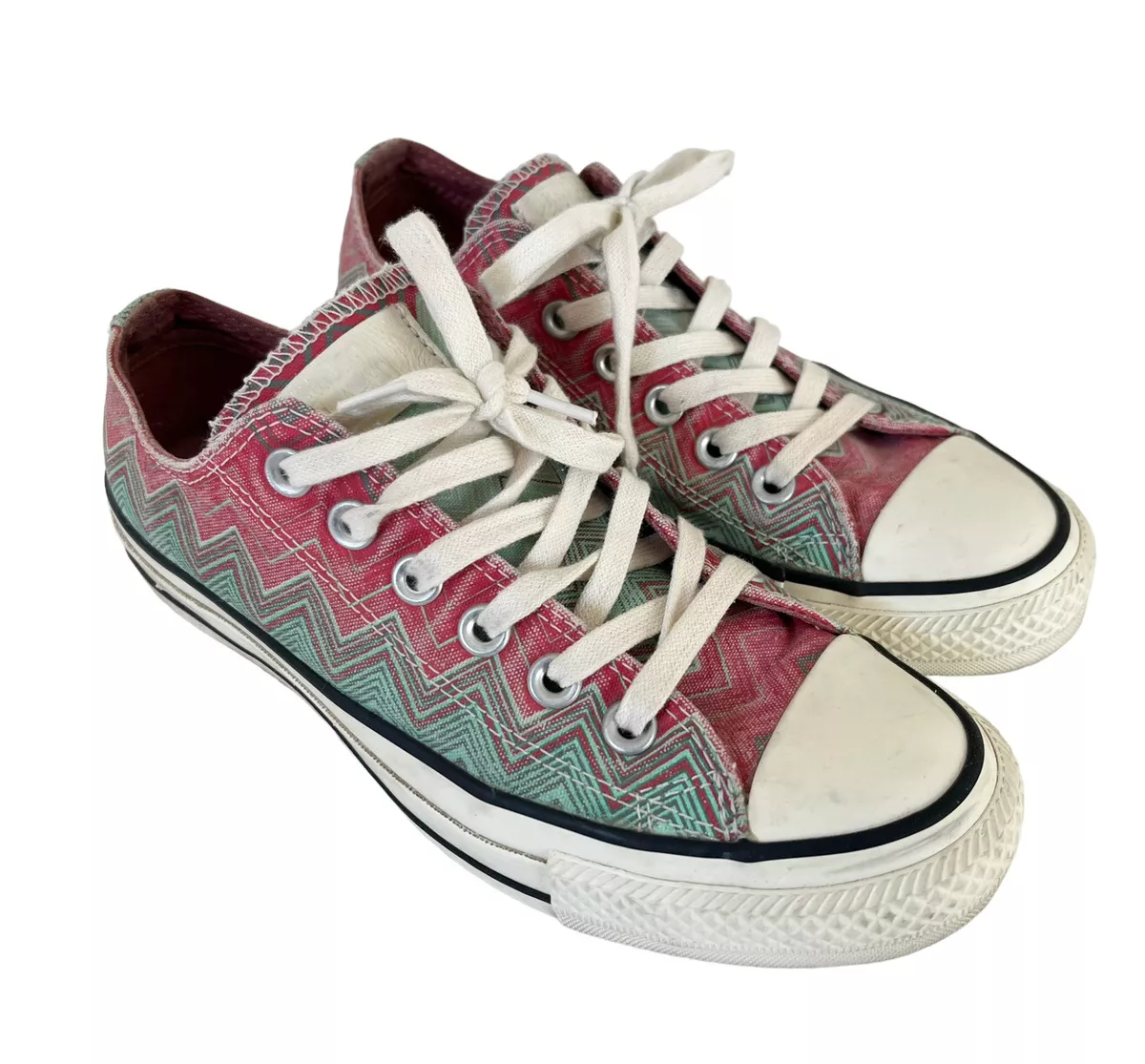 CONVERSE MISSONI Collab Women&#039;s Sz 6.5 Pink Green Zigzag Low Top Sneakers | eBay