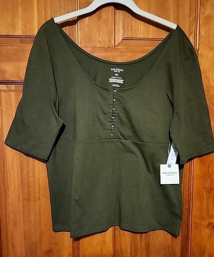 Arizona Jean Co XXL NWT Avocado Green Cotton Short Sleeve Top - 第 5/12 張圖片
