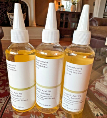 3 pk -100ml Glycolic Acid 7% Toning Solution- No Boxes - Ships free.