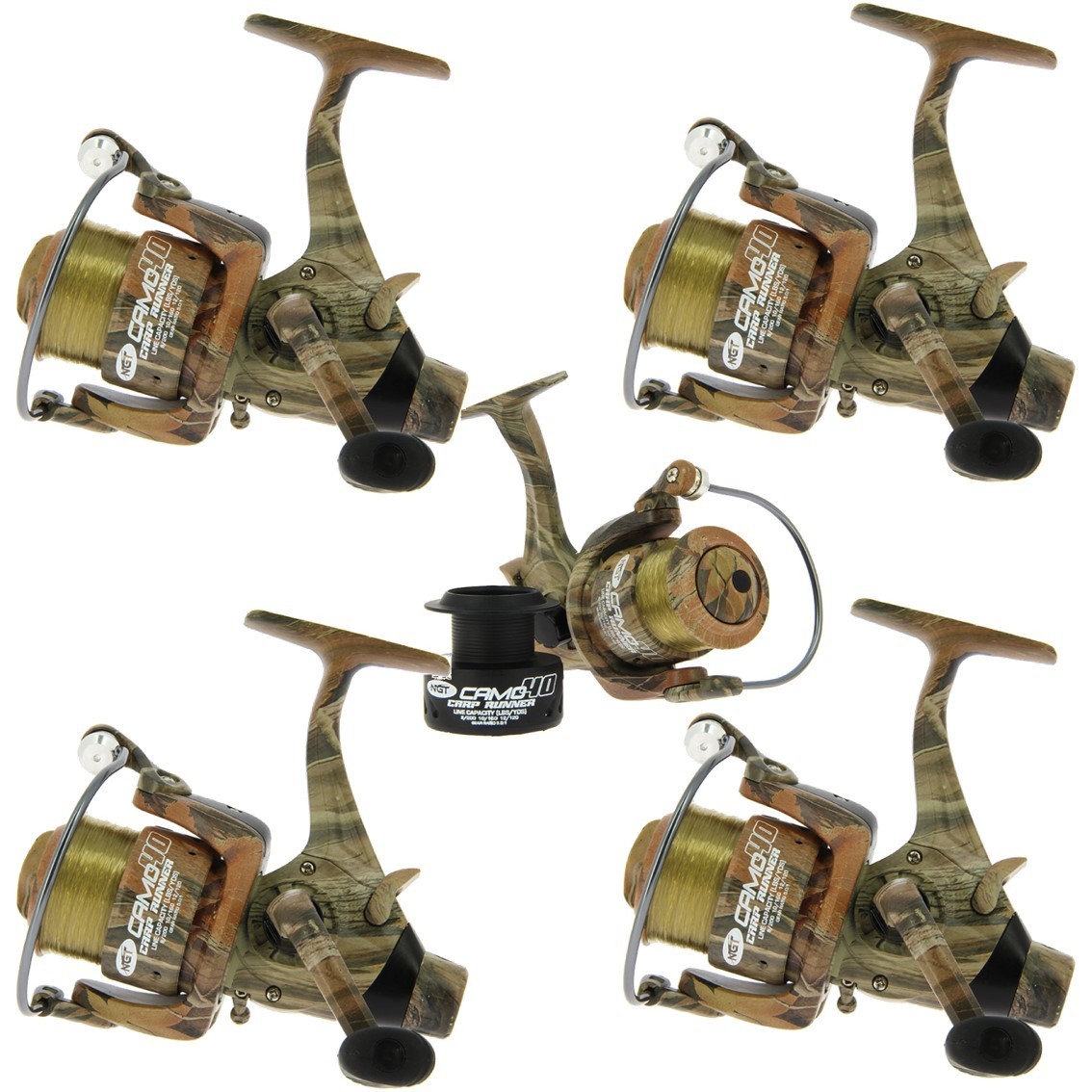 x NGT CAMO 40 3BB CARP RUNNER FREE SPOOL FISHING REEL SPARE SPOOL 12LB  LINE