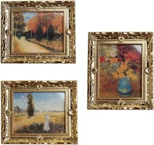 3Pcs 1:12 Mini Miniature Gold Frame , Art Wall Picture Oil Painting Home Décor.