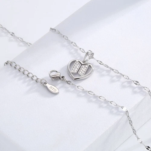 Silver Necklace Bangtan Boys Kpop BTS Chain Christmas Gift Heart Charm Pendant