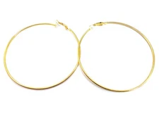 CLIP-ON EARRINGS LARGE 3 INCH HOOP EARRINGS SIMPLE THIN GOLD OR SILVER PLATED