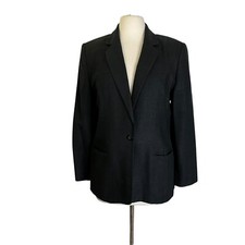 Vintage KGR Nordstrom 100 Linen Black Classic Blazer Jacket Size 12 Petite
