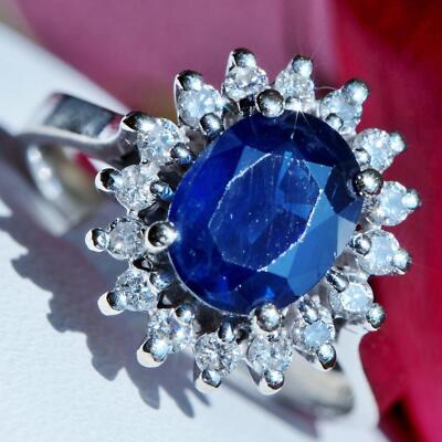 Effy signed BH 14k white gold 2.4ct treated sapphire diamond size