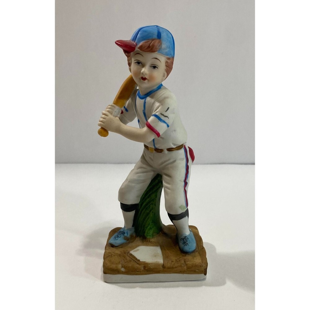 Vintage Ceramic Baseball Player Batter Boy Sports Figurine Americana Uniform