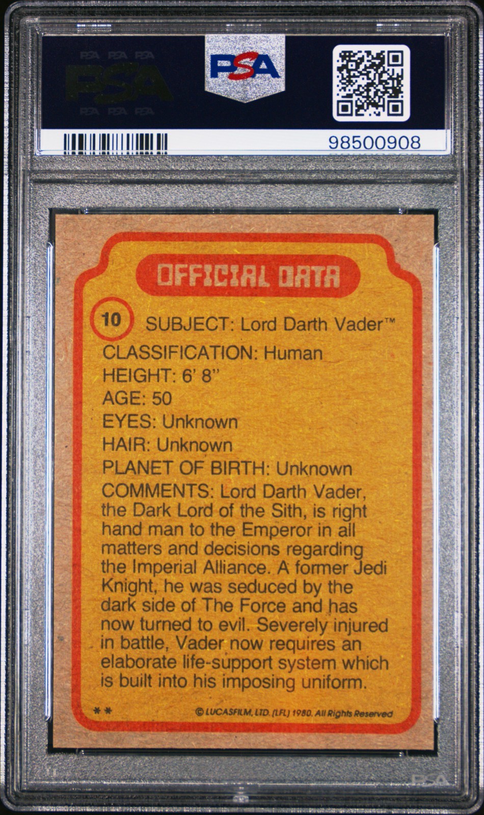 1980 Star Wars Darth Vader Empire Strikes Back  #10 PSA 8 view 2