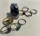 Vintage Lot 9 Rings Costume Jewelry All Wearable Sizes 6 - 7.5