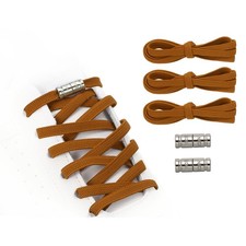 No Tie Shoelaces Elastic Shoe Laces 3Pcs with 2 Metal Buckles, Brown