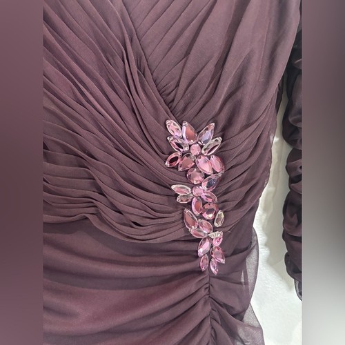 Adrianna Papell aubergine verziertes 3/4 Ärmel gerafftes Abendkleid Größe 8 - Bild 12 von 14