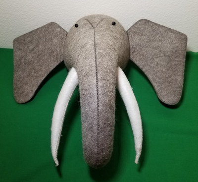 Felt Elephant Head Trunk Down Wall Decorative Safari Tusks