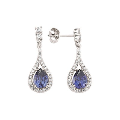 Silver Jewelco London Blue Pear CZ Tears of Joy Stud Earrings