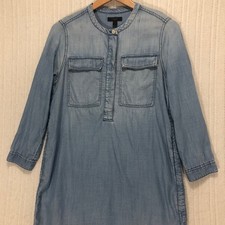 J Crew Womens Chambray Dress Tunic Small Blue Lyocell Long Sleeve Casual