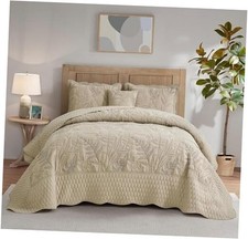 Botanical Oversized Bedspread Queen Size - Leaves Queen 102"x118" Taupe