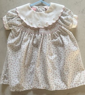 Girls Floral Smocked Puff Sleeve Collared Dress White/Pink 3 6 months