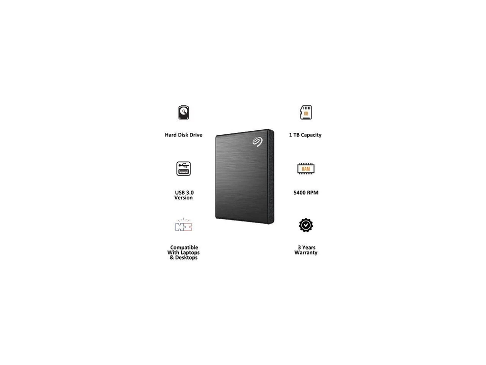 Seagate 1TB One Touch Portable Hard Drive USB 3.0 Model STKY1000400 Black - Image 2 of 2