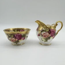 Royal Chelsea Golden Rose Creamer and Sugar Open Bowl Heavy Gold