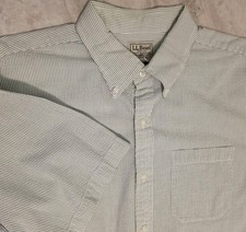 LL Bean Seersucker Button Down Shirt Mens L Green White Stripe Short Sleeve Prep