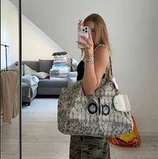 NWT ALO Yoga Gray Tie-Dye Canvas Large Tote Bag Travel Gym Carry-On