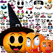 98 Pack Halloween Pumpkin Decorating Stickers Kit, 2 Sizes, Black Face Decor