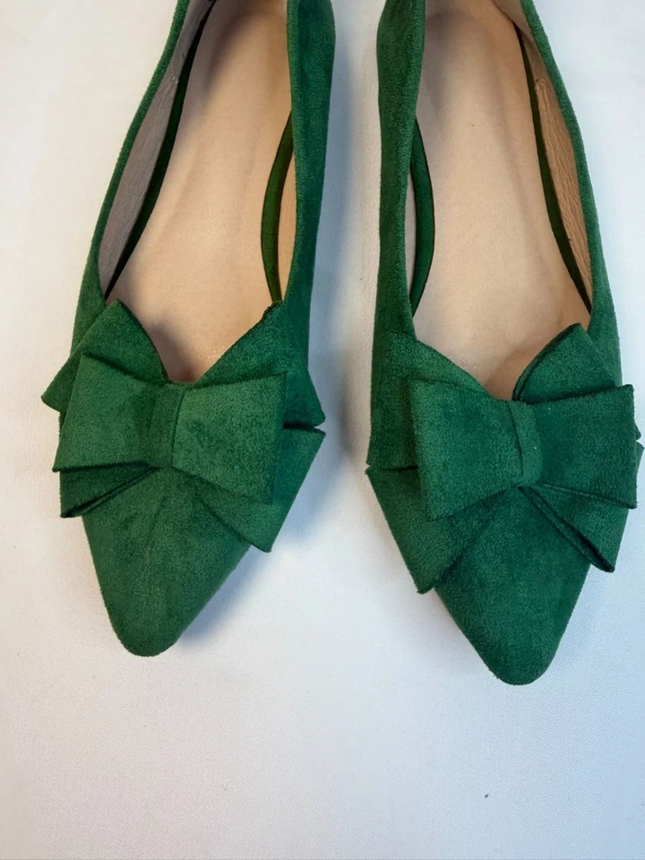 Zapatos planos de ballet para mujer talla 12 verde pajarita imitación gamuza cómodos oficina preppy Foto 4 de 4