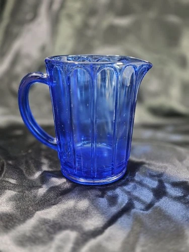 Vintage Hazel Atlas Cobalt Blue Creamer Pitcher Ribbed Depression Glass 4.5”