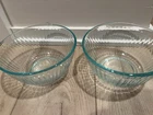 Set Of 2 Pyrex 7402-S Clear Glass Aqua Tint Ribbed 6 Cup Mixing Bowl USA 1.5L
