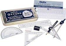 Helix Oxford Maths Set 10 Piece Geometry Set Compass Ruler Tin Case