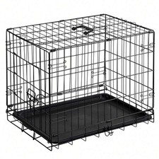 24" Folding Dog Crate w/ Divider Panel Metal Wire Kennel Indoor Outdoor
